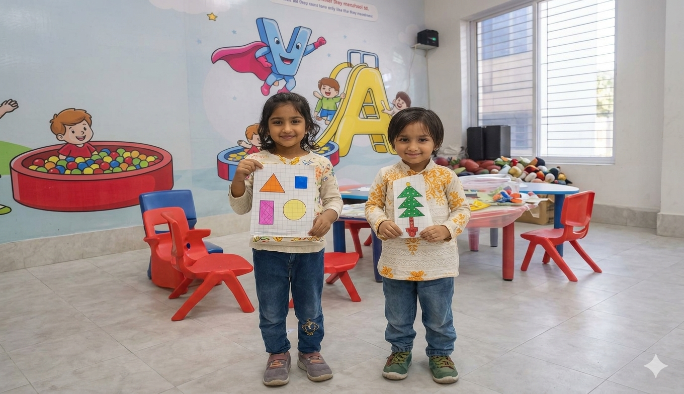 Kids showcasing artwork
